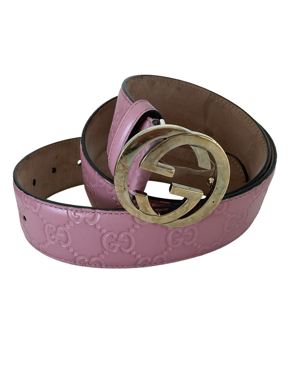 Gucci GG Logo Buckle Belt Pink Guccissima Leather Gold Hardware 85/34 Authentic